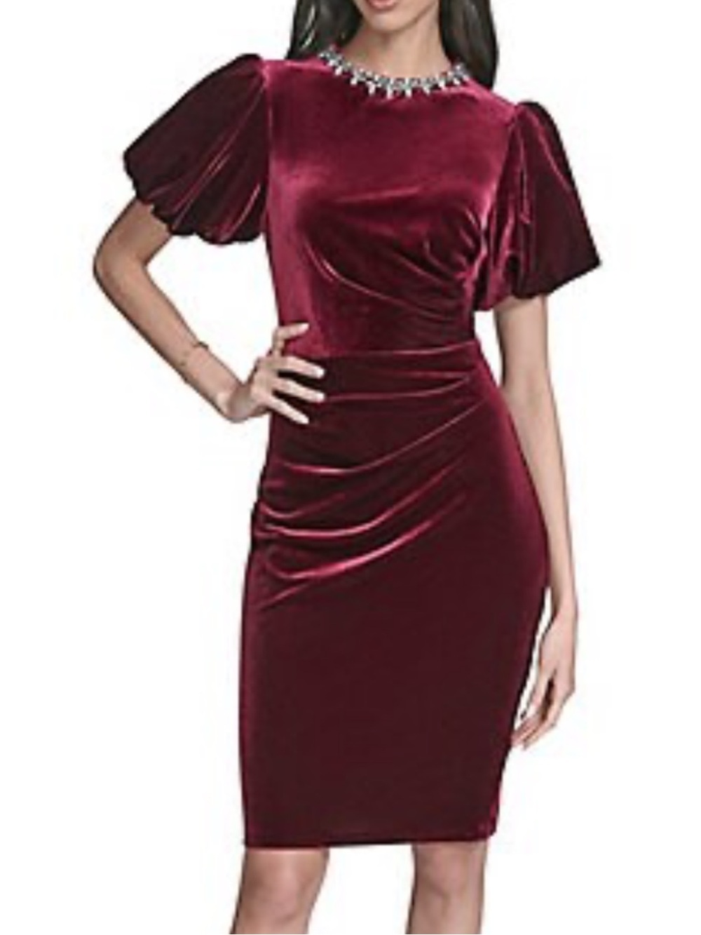 Eliza J Jeweled Neck Velvet Dress